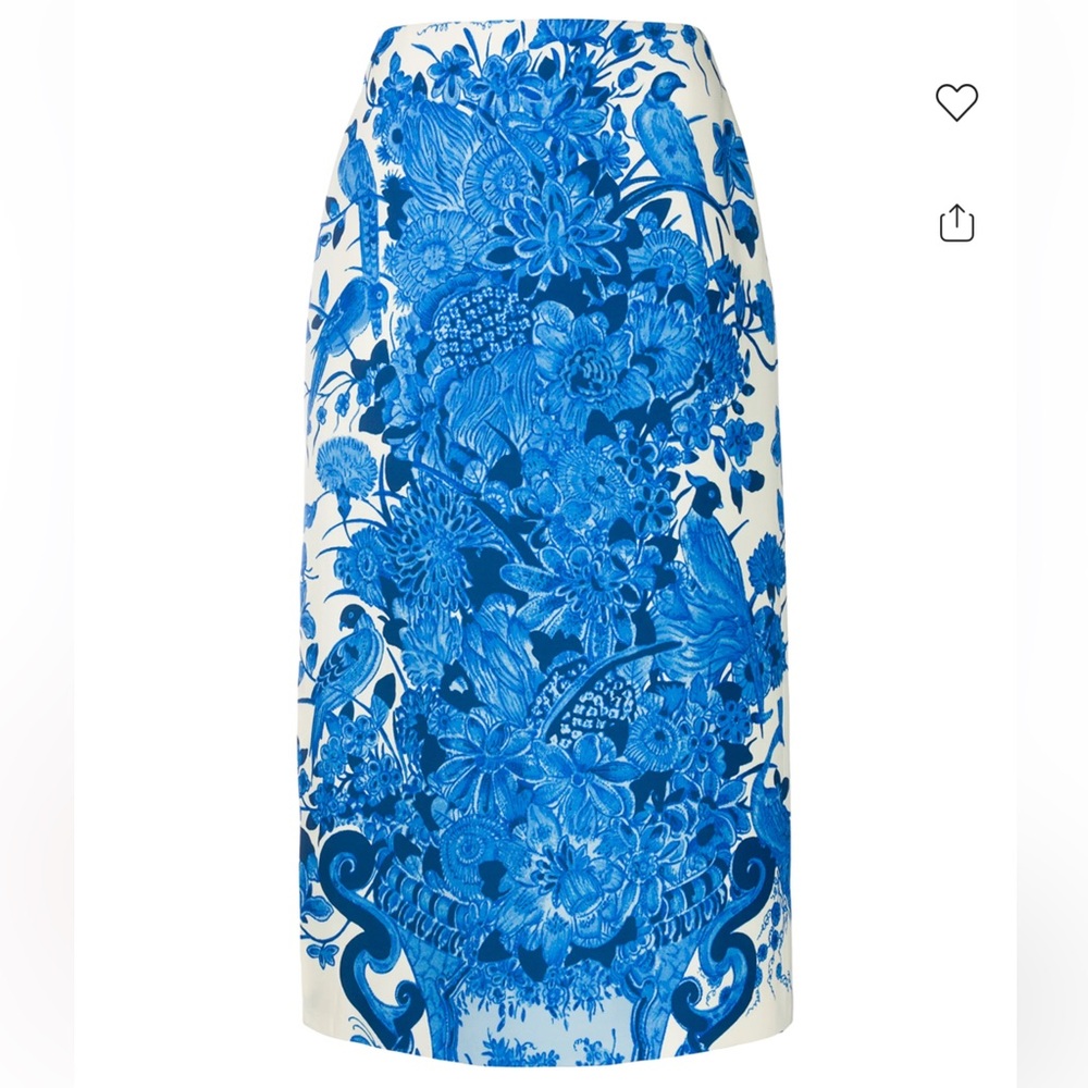Valentino Garavani Blue and Cream Floral Print Mid Length Skirt
